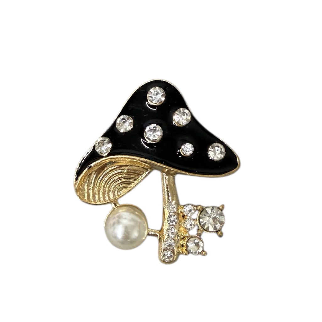 Mushroom Brooch With Crystals And Pearl Accent